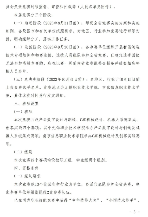 江苏中职中专网整理了的“江苏工匠”岗位练兵职业技能竞赛——2023年江苏省数字化设计与智能制造职业技能大赛相关资讯